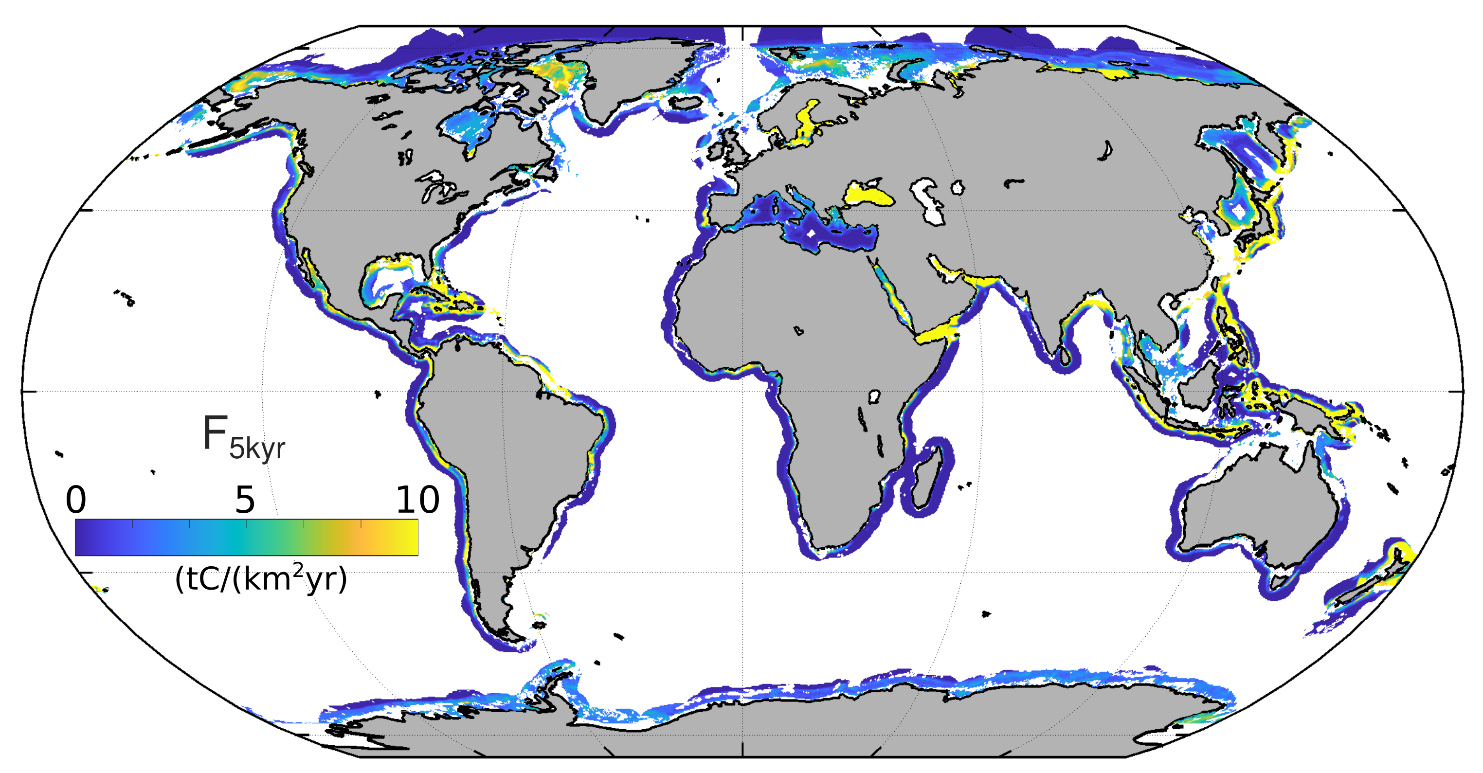 Global organic carbon burial in coastal margin sediments simulated with OMEN-SED.